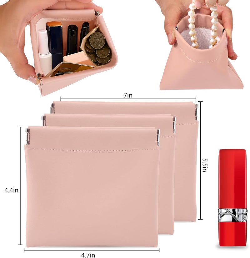 BUSOHA 3 Pack Small Makeup Bag for Purse - Mini Portable Cosmetic Bags for Women, Coin Purse Lipstick Cosmetic Accessories Organizer, Small Travel Kit Storage Pouch(Pink) - Image 2